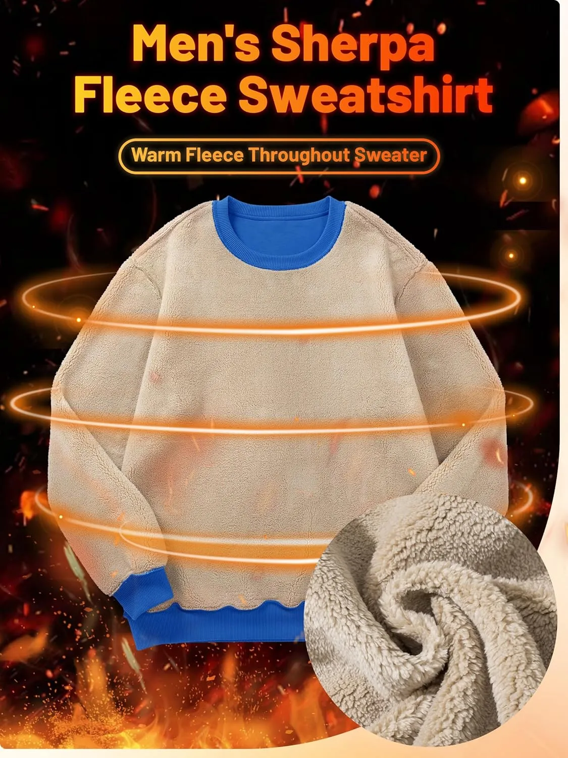 TACVASEN Men's Crewneck Sweatshirt Warm Sherpa Lined Sweatshirts Heavyweight Long Sleeve Underwear Winter Fleece Pullover