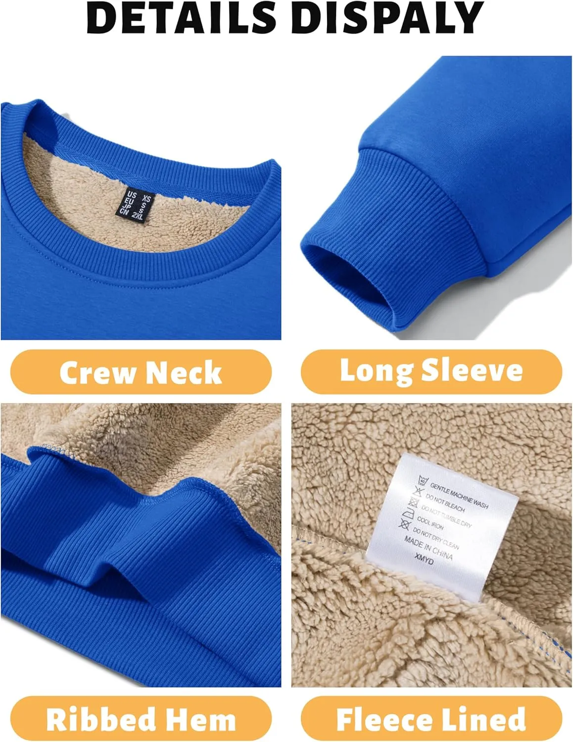 TACVASEN Men's Crewneck Sweatshirt Warm Sherpa Lined Sweatshirts Heavyweight Long Sleeve Underwear Winter Fleece Pullover
